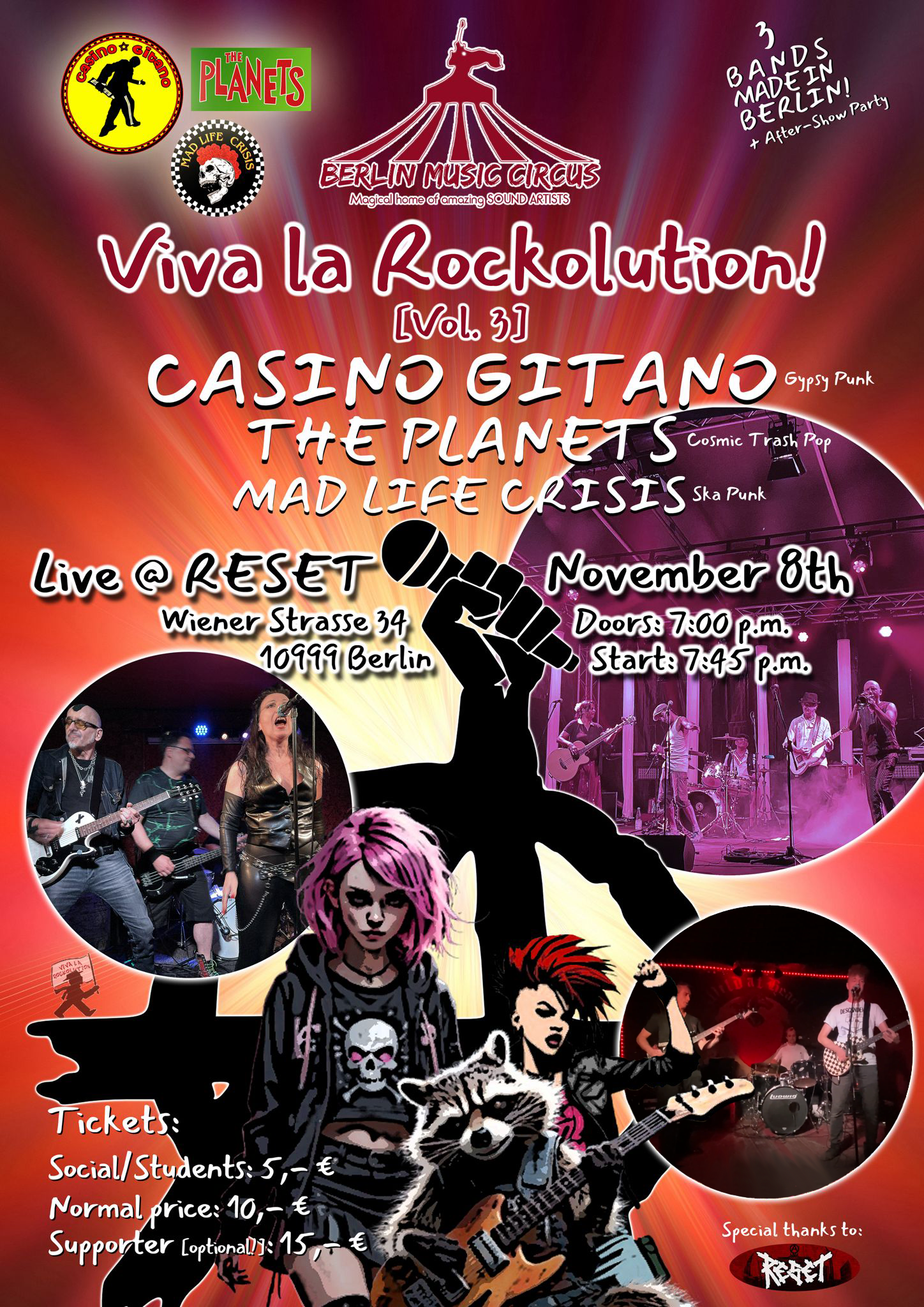 Casino Gitano, The Planets and Mad Life Crisis Live November 8th at Reset Berlin